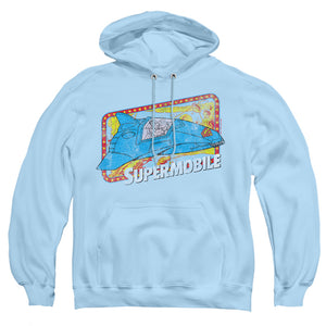 AN OFFCIALLY LICENSED DC SUPERMOBILE ADULT UNISEX PULLOVER HOODIE LIGHT BLUE