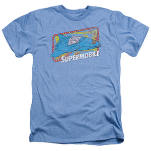 AN OFFCIALLY LICENSED DC SUPERMOBILE MEN'S HEATHER T-SHIRT LIGHT BLUE