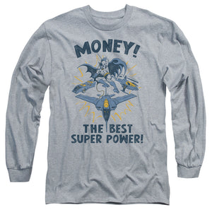 AN OFFCIALLY LICENSED DC MONEY MEN'S LONG SLEEVE T-SHIRT ATHLETIC HEATHER