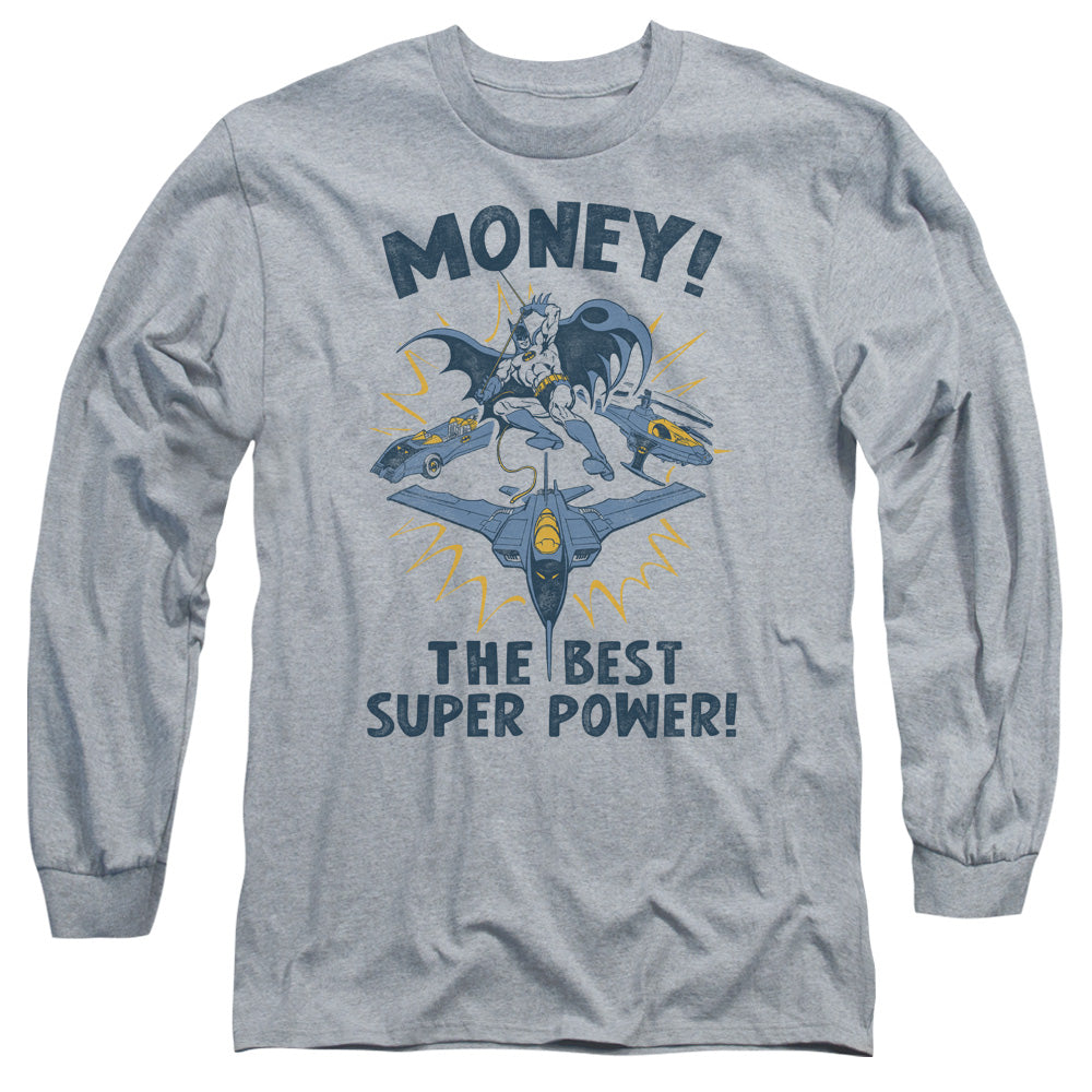 AN OFFCIALLY LICENSED DC MONEY MEN'S LONG SLEEVE T-SHIRT ATHLETIC HEATHER