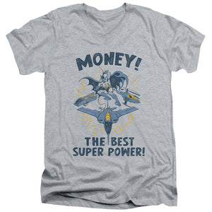 AN OFFCIALLY LICENSED DC MONEY MEN'S V-NECK T-SHIRT ATHLETIC HEATHER