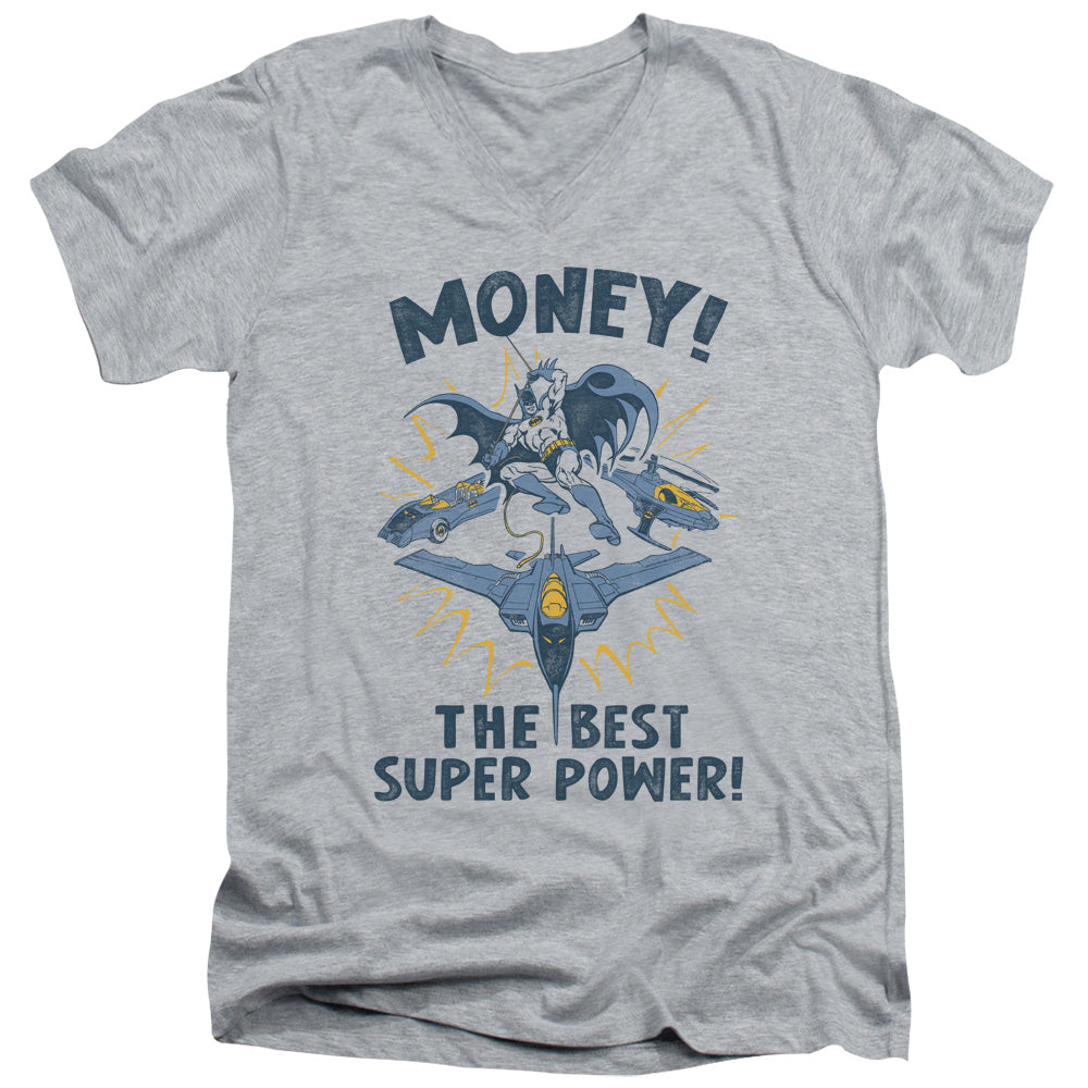 AN OFFCIALLY LICENSED DC MONEY MEN'S V-NECK T-SHIRT ATHLETIC HEATHER