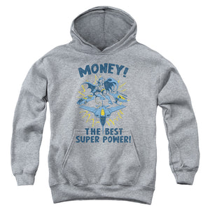 AN OFFCIALLY LICENSED DC MONEY YOUTH HOODIE ATHLETIC HEATHER