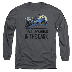 AN OFFCIALLY LICENSED DC GET DRESSED MEN'S LONG SLEEVE T-SHIRT CHARCOAL