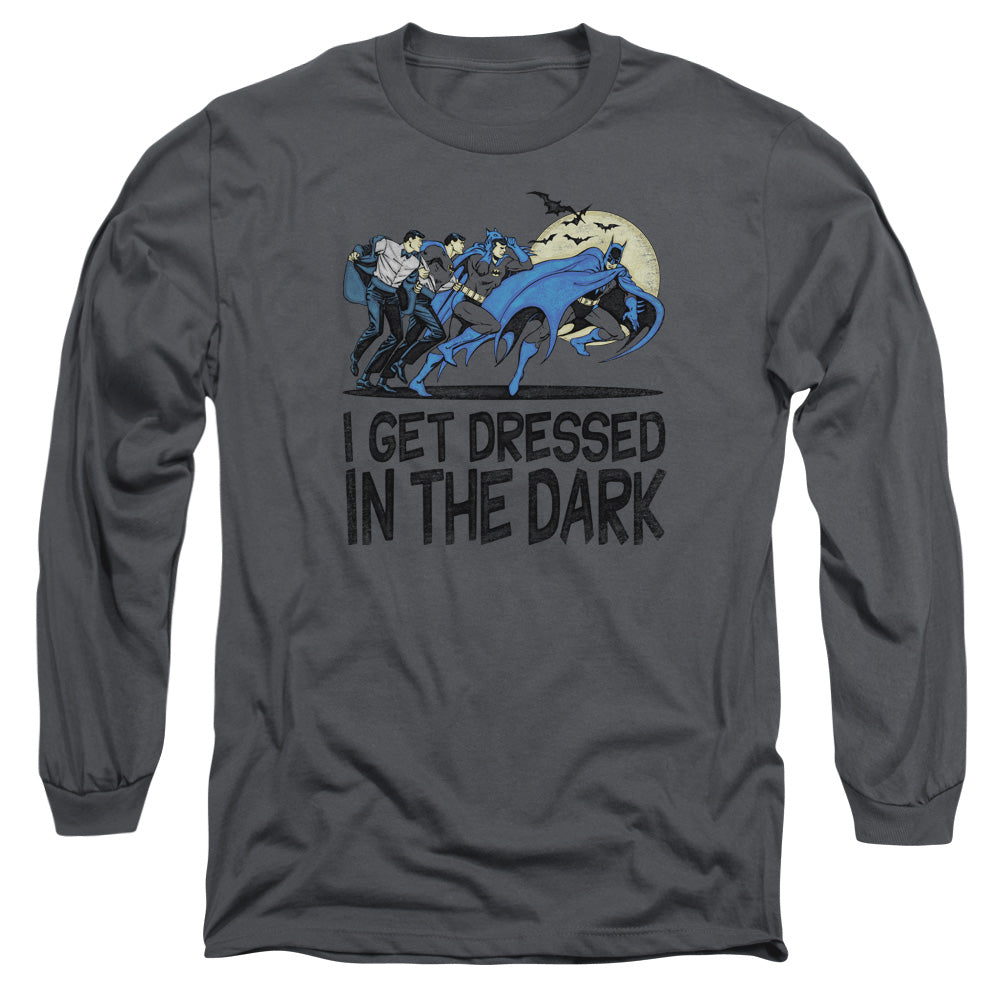 AN OFFCIALLY LICENSED DC GET DRESSED MEN'S LONG SLEEVE T-SHIRT CHARCOAL