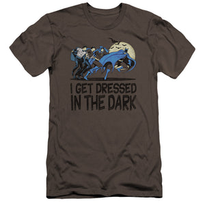 AN OFFCIALLY LICENSED DC GET DRESSED MEN'S PREMIUM SLIM FIT T-SHIRT CHARCOAL