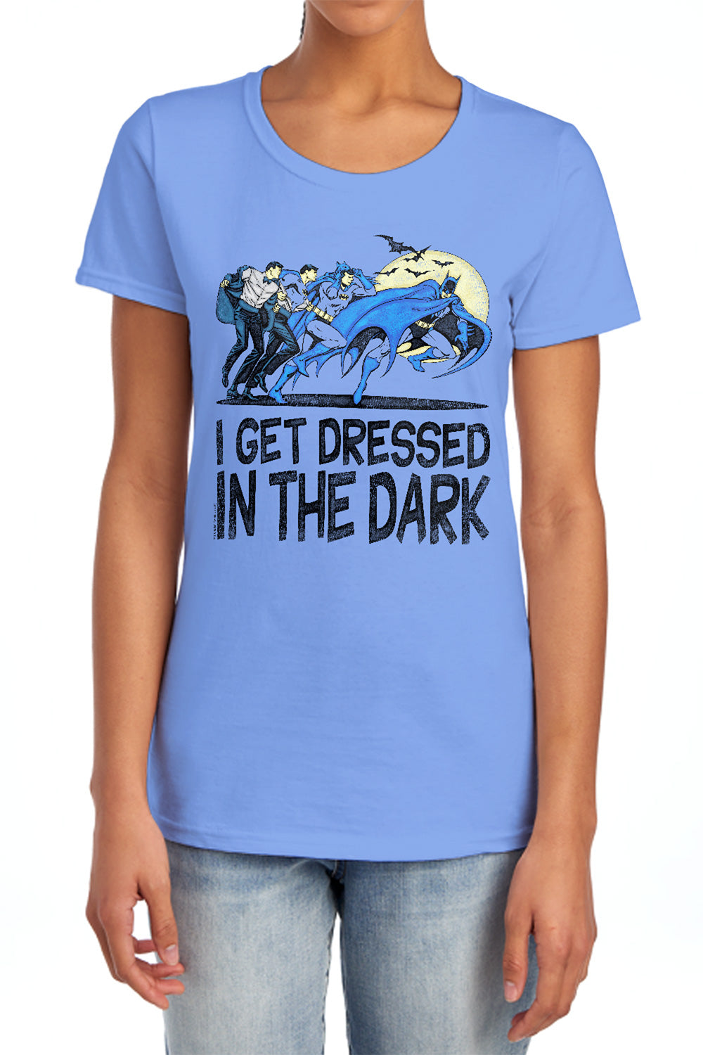 AN OFFCIALLY LICENSED DC GET DRESSED WOMEN'S REGULAR FIT T-SHIRT CHARCOAL