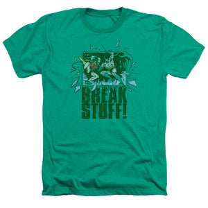 AN OFFCIALLY LICENSED DC BREAK STUFF MEN'S HEATHER T-SHIRT KELLY GREEN