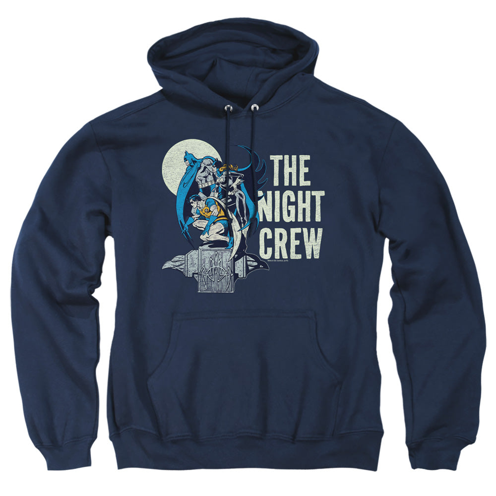 AN OFFCIALLY LICENSED DC NIGHT CREW ADULT UNISEX PULLOVER HOODIE NAVY