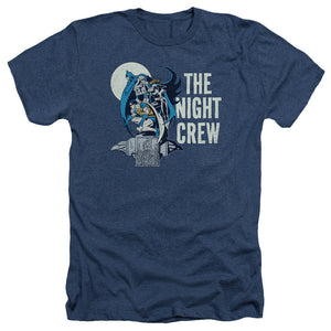 AN OFFCIALLY LICENSED DC NIGHT CREW MEN'S HEATHER T-SHIRT NAVY