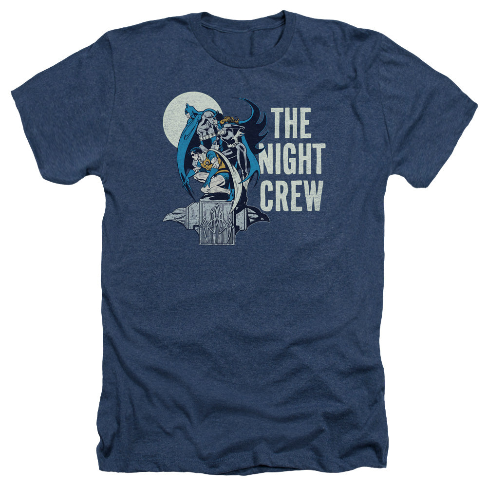 AN OFFCIALLY LICENSED DC NIGHT CREW MEN'S HEATHER T-SHIRT NAVY