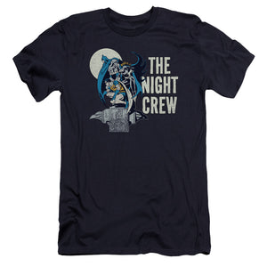 AN OFFCIALLY LICENSED DC NIGHT CREW MEN'S PREMIUM SLIM FIT T-SHIRT NAVY