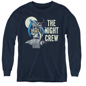 AN OFFCIALLY LICENSED DC NIGHT CREW YOUTH LONG SLEEVE T-SHIRT NAVY
