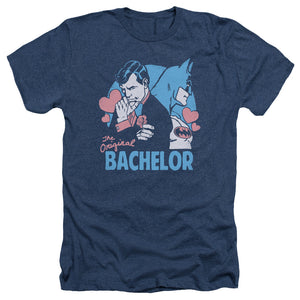 AN OFFCIALLY LICENSED DC BACHELOR MEN'S HEATHER T-SHIRT NAVY