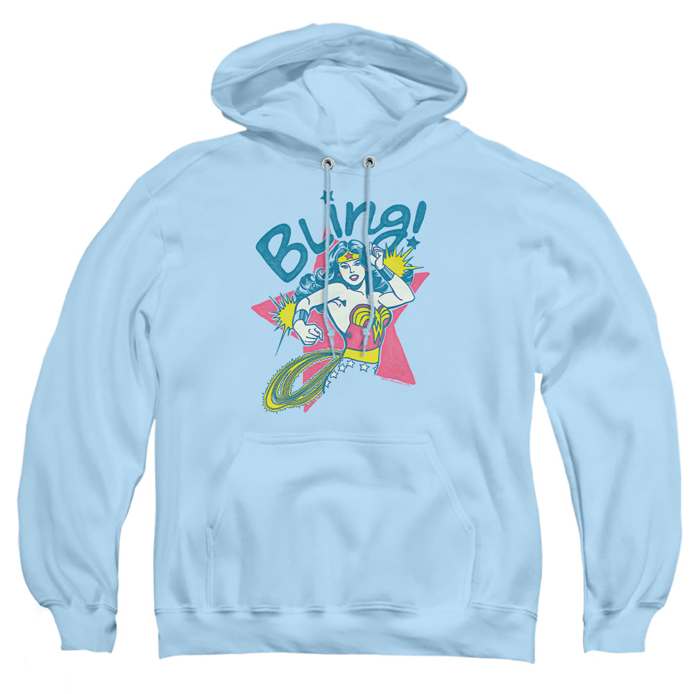 AN OFFCIALLY LICENSED DC BLING ADULT UNISEX PULLOVER HOODIE LIGHT BLUE