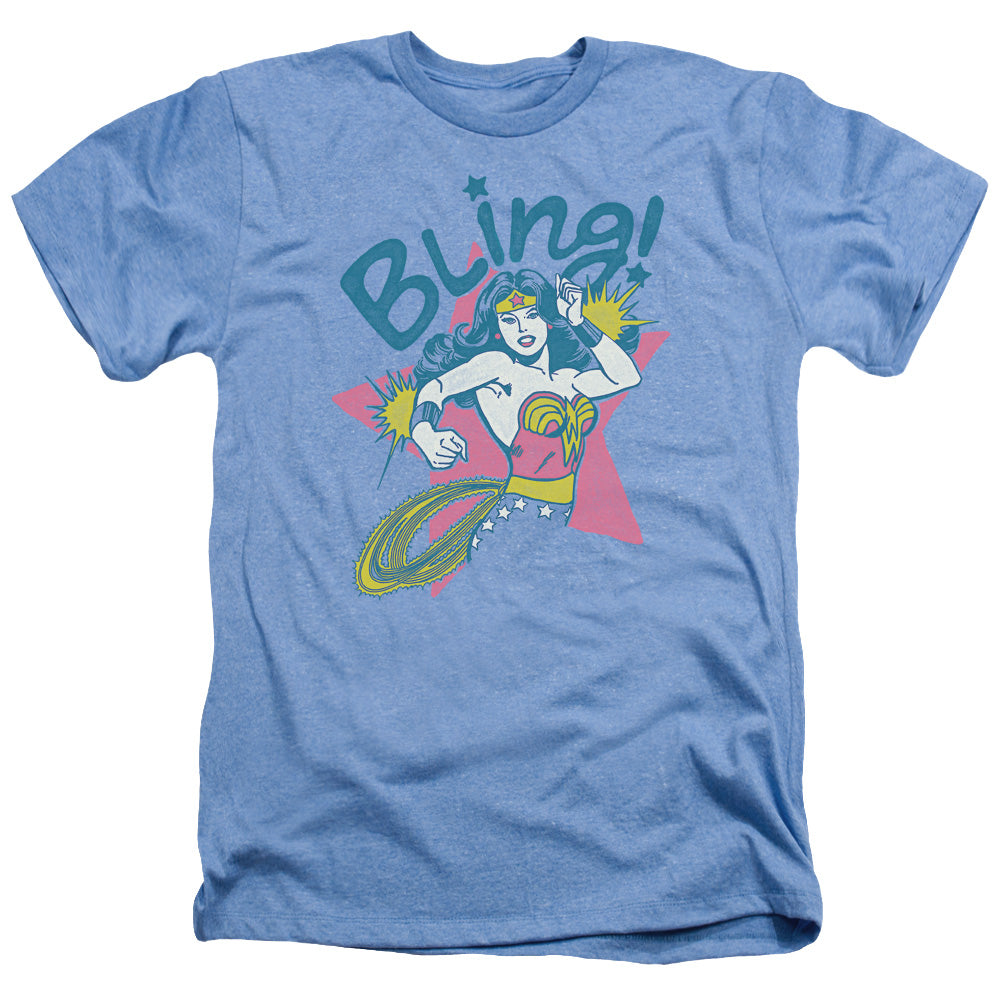 AN OFFCIALLY LICENSED DC BLING MEN'S HEATHER T-SHIRT LIGHT BLUE