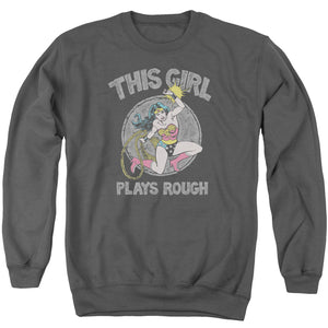 AN OFFCIALLY LICENSED DC PLAYS ROUGH ADULT UNISEX CREWNECK SWEATSHIRT CHARCOAL
