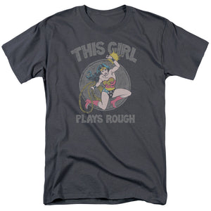 AN OFFCIALLY LICENSED DC PLAYS ROUGH MEN'S REGULAR FIT T-SHIRT CHARCOAL