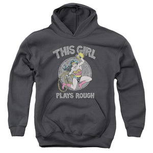 AN OFFCIALLY LICENSED DC PLAYS ROUGH YOUTH HOODIE CHARCOAL