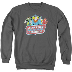 AN OFFCIALLY LICENSED DC 8 BIT LEAGUE ADULT UNISEX CREWNECK SWEATSHIRT CHARCOAL