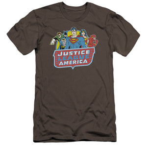 AN OFFCIALLY LICENSED DC 8 BIT LEAGUE MEN'S PREMIUM SLIM FIT T-SHIRT CHARCOAL