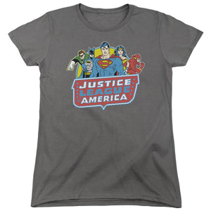 AN OFFCIALLY LICENSED DC 8 BIT LEAGUE WOMEN'S REGULAR FIT T-SHIRT CHARCOAL