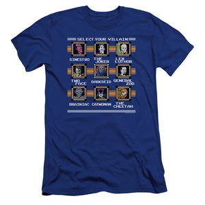 AN OFFCIALLY LICENSED DC STAGE SELECT MEN'S PREMIUM SLIM FIT T-SHIRT ROYAL