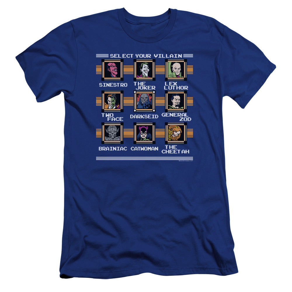 AN OFFCIALLY LICENSED DC STAGE SELECT MEN'S PREMIUM SLIM FIT T-SHIRT ROYAL