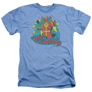 AN OFFCIALLY LICENSED DC RED TORNADO STARS MEN'S HEATHER T-SHIRT LIGHT BLUE