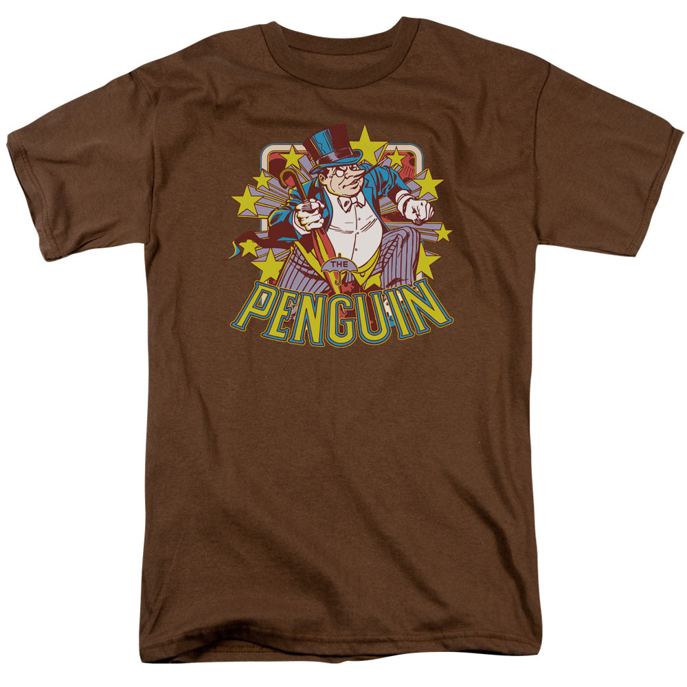 AN OFFCIALLY LICENSED DC PENGUIN STARS MEN'S REGULAR FIT T-SHIRT COFFEE
