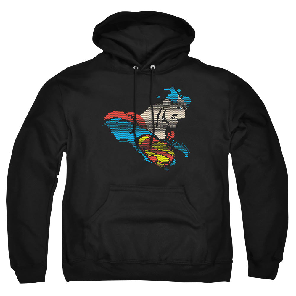 AN OFFCIALLY LICENSED DC LITE BRITE SUPERMAN ADULT UNISEX PULLOVER HOODIE BLACK