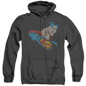 AN OFFCIALLY LICENSED DC LITE BRITE SUPERMAN ADULT UNISEX HEATHER PULLOVER HOODIE BLACK
