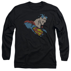 AN OFFCIALLY LICENSED DC LITE BRITE SUPERMAN MEN'S LONG SLEEVE T-SHIRT BLACK