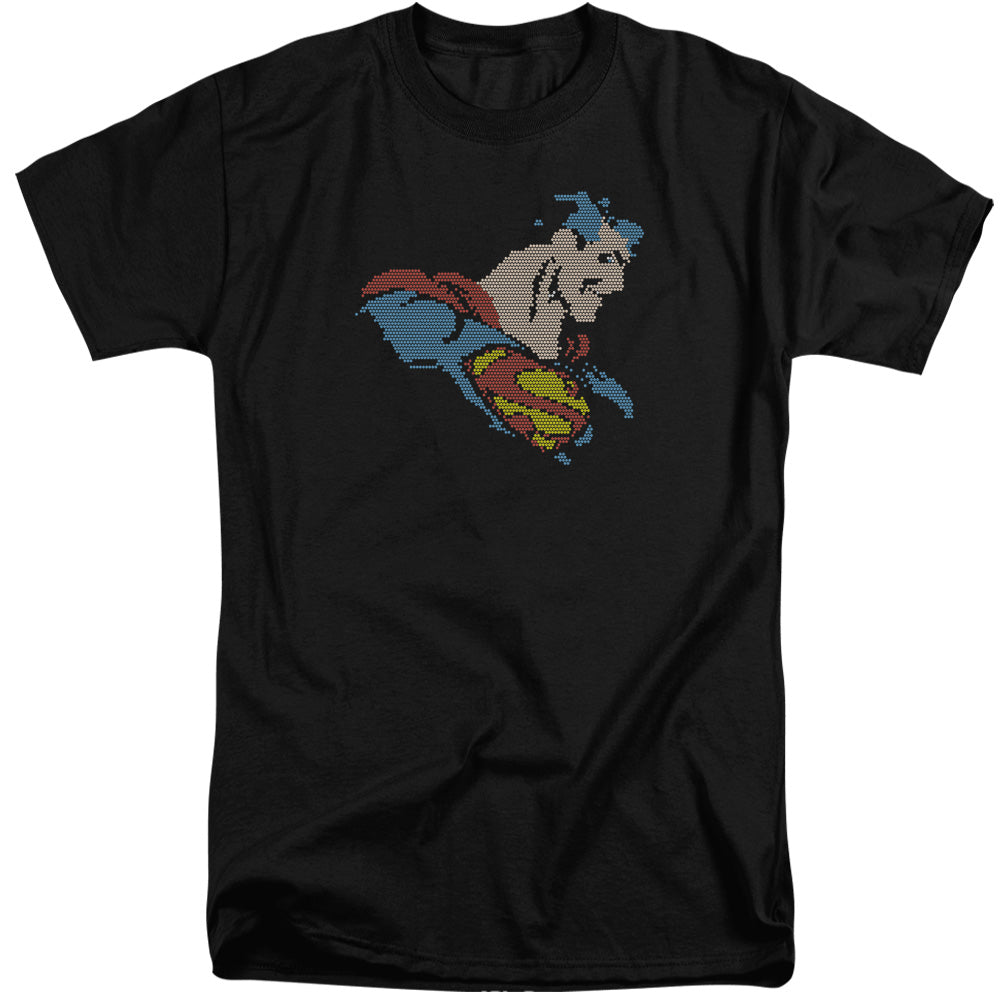 AN OFFCIALLY LICENSED DC LITE BRITE SUPERMAN MEN'S TALL FIT T-SHIRT BLACK