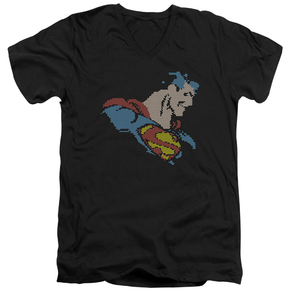 AN OFFCIALLY LICENSED DC LITE BRITE SUPERMAN MEN'S V-NECK T-SHIRT BLACK