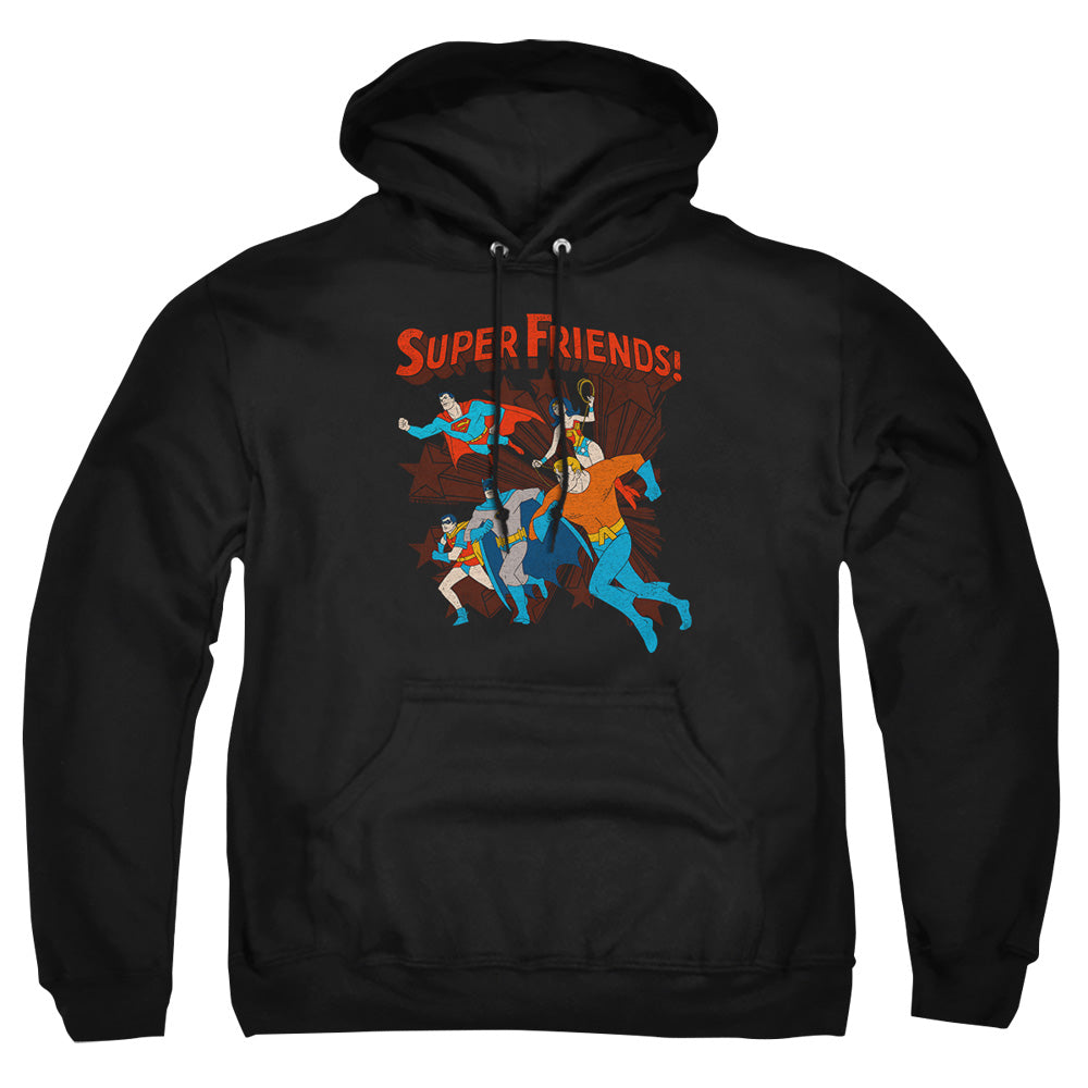 AN OFFCIALLY LICENSED DC SUPER RUNNING ADULT UNISEX PULLOVER HOODIE BLACK