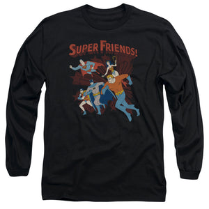 AN OFFCIALLY LICENSED DC SUPER RUNNING MEN'S LONG SLEEVE T-SHIRT BLACK