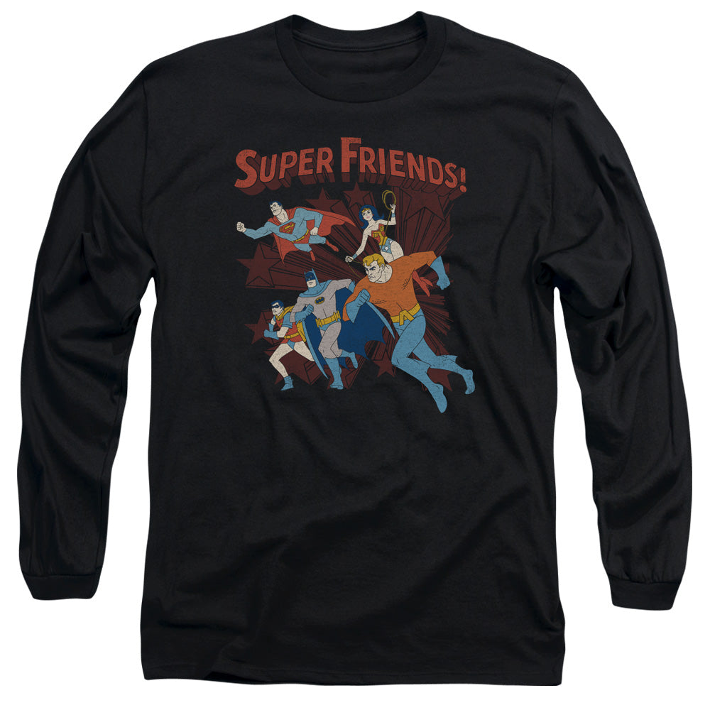 AN OFFCIALLY LICENSED DC SUPER RUNNING MEN'S LONG SLEEVE T-SHIRT BLACK