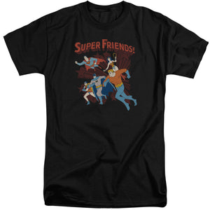 AN OFFCIALLY LICENSED DC SUPER RUNNING MEN'S TALL FIT T-SHIRT BLACK