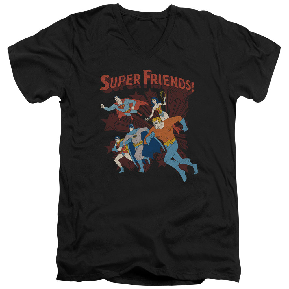 AN OFFCIALLY LICENSED DC SUPER RUNNING MEN'S V-NECK T-SHIRT BLACK