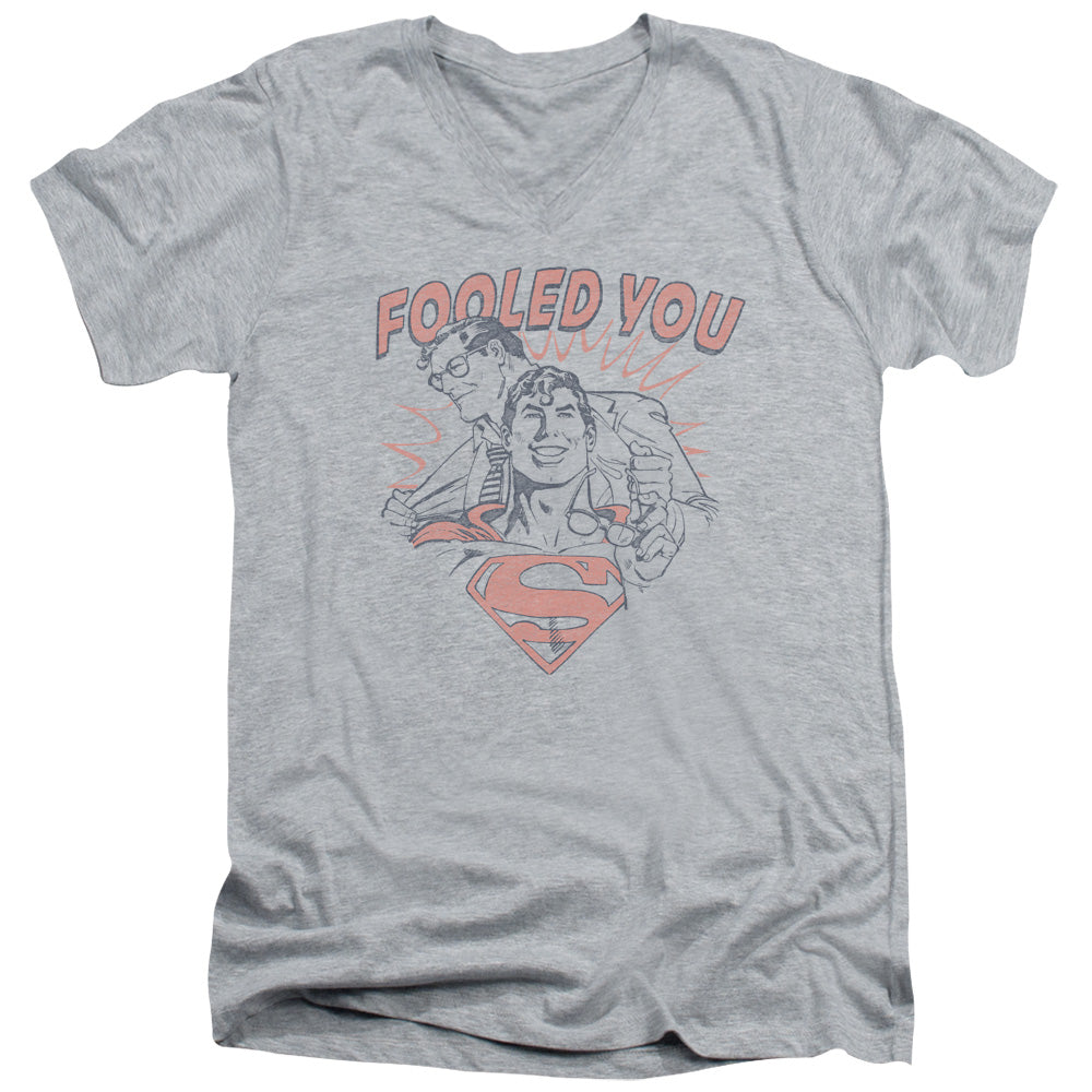 AN OFFCIALLY LICENSED DC FOOLED YOU MEN'S V-NECK T-SHIRT ATHLETIC HEATHER