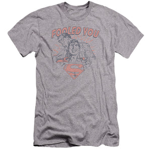 AN OFFCIALLY LICENSED DC FOOLED YOU MEN'S PREMIUM SLIM FIT T-SHIRT ATHLETIC HEATHER