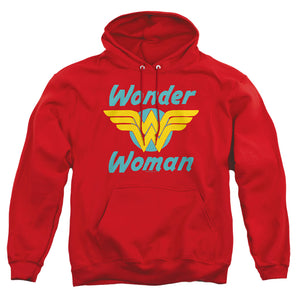 AN OFFCIALLY LICENSED DC WONDER WINGS ADULT UNISEX PULLOVER HOODIE RED