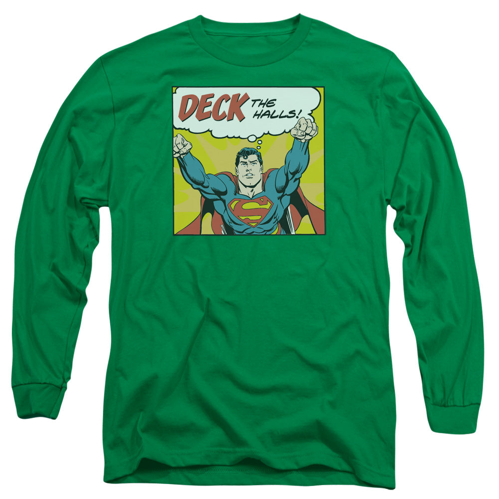 AN OFFCIALLY LICENSED DC DECK THE HALLS MEN'S LONG SLEEVE T-SHIRT KELLY GREEN