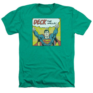AN OFFCIALLY LICENSED DC DECK THE HALLS MEN'S HEATHER T-SHIRT KELLY GREEN