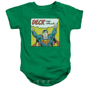 AN OFFCIALLY LICENSED DC DECK THE HALLS BABY BODYSUIT KELLY GREEN