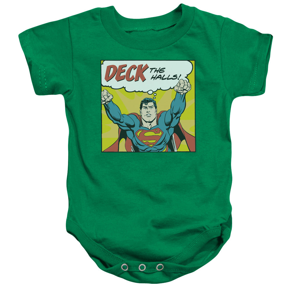 AN OFFCIALLY LICENSED DC DECK THE HALLS BABY BODYSUIT KELLY GREEN
