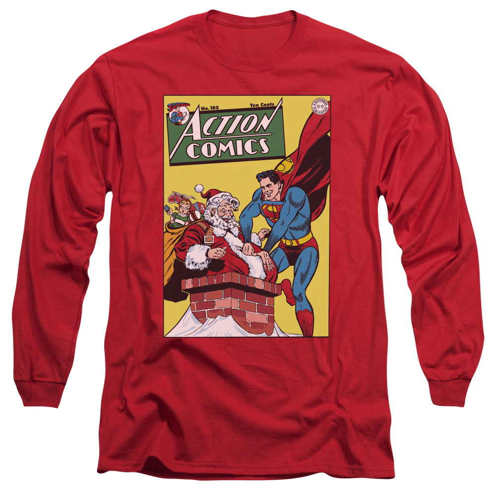 AN OFFCIALLY LICENSED DC COVER NO. 105 MEN'S LONG SLEEVE T-SHIRT RED