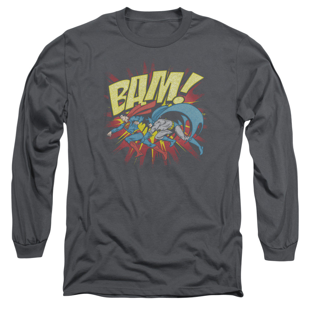 AN OFFCIALLY LICENSED DC BAM MEN'S LONG SLEEVE T-SHIRT CHARCOAL