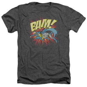 AN OFFCIALLY LICENSED DC BAM MEN'S HEATHER T-SHIRT CHARCOAL